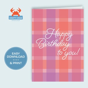 Biglietto di BUON COMPLEANNO / Piegato 5x7 / Scarica e stampa a casa / Biglietto di auguri multicolore / Stampabile / Interno vuoto