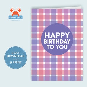 Biglietto di BUON COMPLEANNO / Piegato 5x7 / Scarica e stampa a casa / Biglietto di auguri multicolore / Stampabile / Interno vuoto