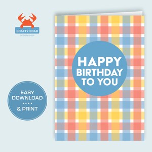 Biglietto di BUON COMPLEANNO / Piegato 5x7 / Scarica e stampa a casa / Biglietto di auguri multicolore / Stampabile / Interno vuoto