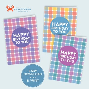Set di tre biglietti di BUON COMPLEANNO / 5x7 piegati / Scarica e stampa a casa / Set di biglietti di auguri multicolori / Stampabile / Interno vuoto