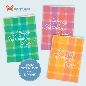 Set di tre biglietti di BUON COMPLEANNO / 5x7 piegati / Scarica e stampa a casa / Set di biglietti di auguri multicolori / Stampabile / Interno vuoto