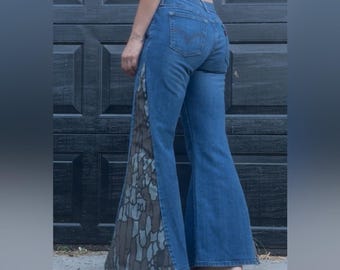 Levi's Blue and Bottomland Camo Wide Leg Bellbottom Jeans