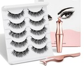 5 Pairs Set Magnetic Eyelashes Liquid Eyeliner Tweezer Waterproof Long Lasting Eyelashes