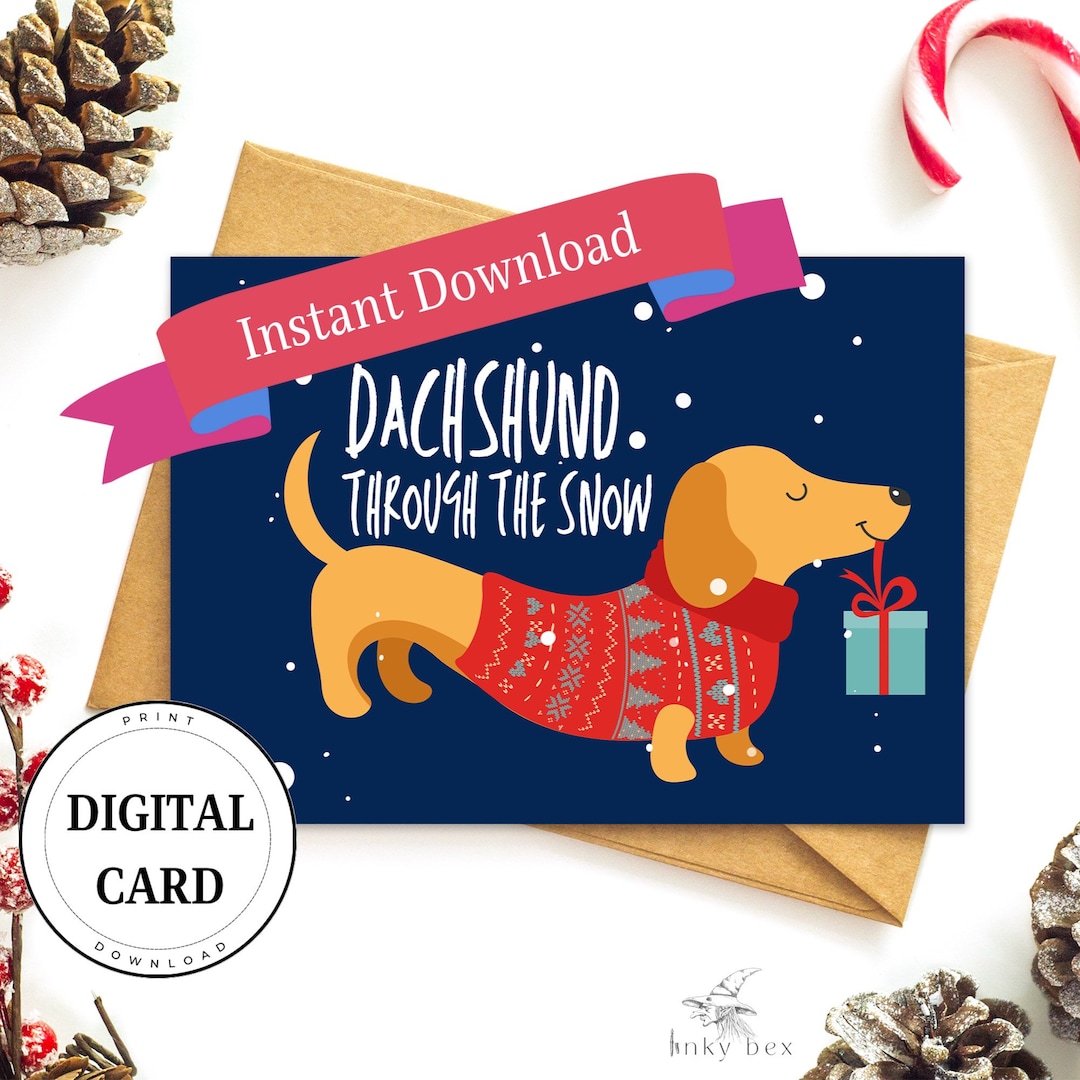 Cute Holiday PRINTABLE Dachshund Greeting Card INSTANT Etsy