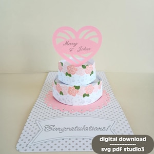 Pop up Card  Template SVG Congratulations Wedding Cake Plotter Cut File | pat. 045