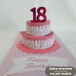 Carte pop-up pour gâteau d'anniversaire SVG PDF STUDIO3 | Fichier de découpe pour traceur | tapotement 042