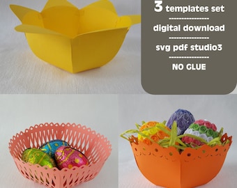 Easter Paper Baskets 3 Templates Set SVG Plotter Cut File | pat. 008-010