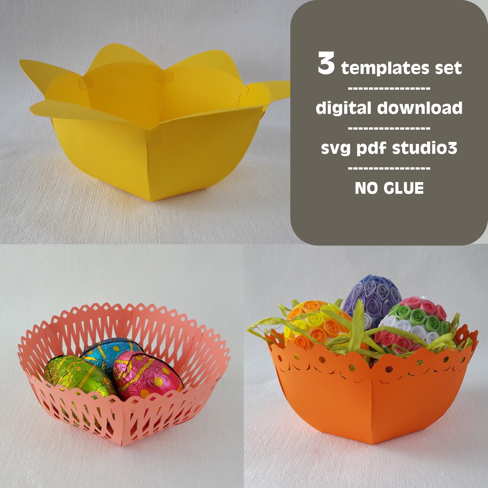 Easter Paper Baskets 3 Templates Set SVG Plotter Cut File | Pat. 008 ...