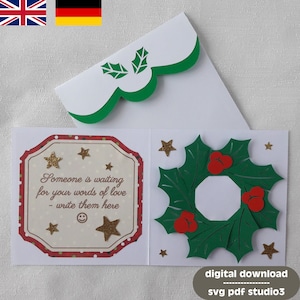 Carte de Noël Couronne de houx SVG PDF STUDIO3 | Fichier de découpe pour traceur | tapotement 033