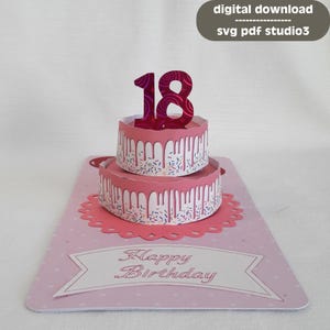 Pop up Card  SVG Template Birthday Cake Plotter Cut File | pat. 042