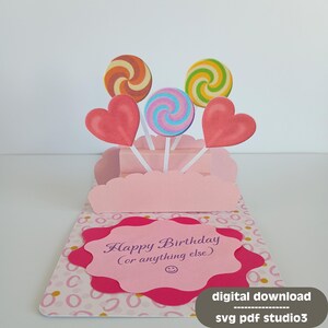 Pop up modèle de carte SVG Saint-Valentin sucettes support traceur fichier de coupe | tapotement 037
