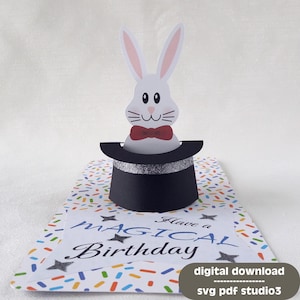 Tarjeta de cumpleaños emergente Sombrero mágico SVG PDF STUDIO3 / Archivo de corte de trazador / pat. 040