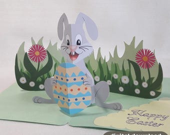 Pop up Card Template SVG Easter Bunny Plotter Cut File | Pat. 047 - Etsy