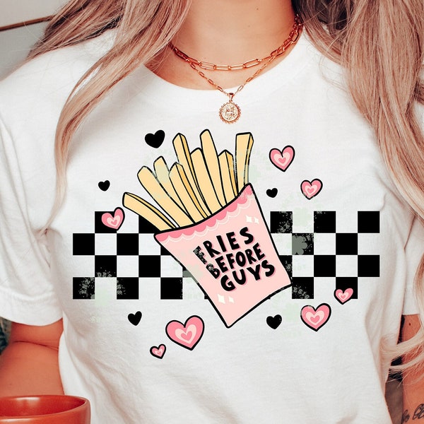 Fries Before Guys Png, Valentines Day Png, Retro Valentines Png, Checkered Valentine Sublimation, Vintage Valentines Png