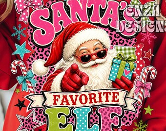 Santa's Favorite Elf PNG, Preppy Christmas Sublimation Design (Digital Download)