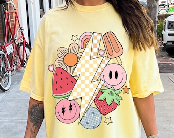 Retro Summer Png, Beach Shirt Design, Beach Vibes Png, Checkered Lightning, Retro Smiley Sublimation, Summer Sublimation, Png For Shirts
