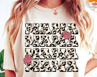 Leopardo Floral Mama PNG, Diseño de Camisa Western (Descarga Digital)