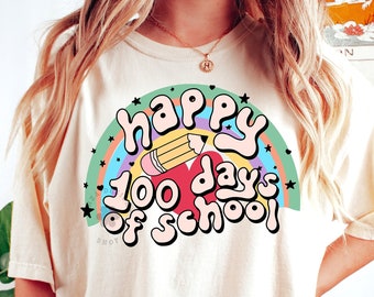 Feliz 100 Dias De Escola Png, 100 Dias De Escola Png, 100 Dias De Design De Sublimação, 100 Dias De Design De Camiseta De Professor, Arco-íris Professor Png