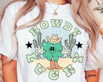 Howdy Lucky Png, Cowboy St Patricks Day Png, Western St Patricks Design Png, Retro St Patricks Clover Png, St Patricks Sublimation Designs