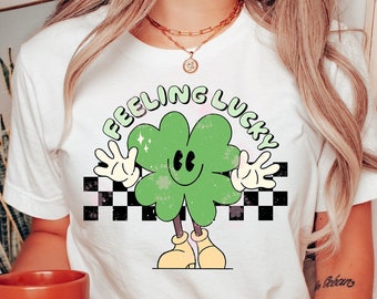 Feeling Lucky Png, St Patrick Day Png, Checkered Clover Png, St Patrick Design Png, Retro St Patrick Png, St Patricks Sublimation Designs