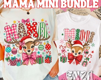 Christmas Mama and Mini Png, Reindeer Christmas Holiday Matching Shirt Design (Digital Download)