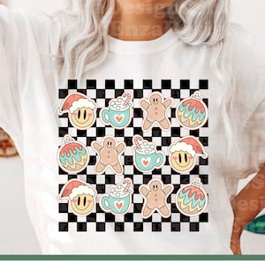 Christmas Png, Gingerbread Cookies Png, Retro Christmas Png, Checkered Png, Kids Christmas Shirt Design, Christmas Sublimation, Holidays Png