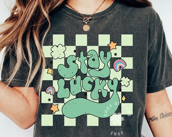 Stay Lucky Png, St Patrick Day Png, St Patrick Design Png, Retro St Patrick Png, St Patricks Sublimation Designs, Checkered Shamrock Png