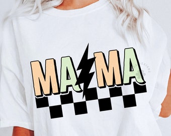 Mama Lightning Bolt Design, Retro Checkered PNG (Digital Download)