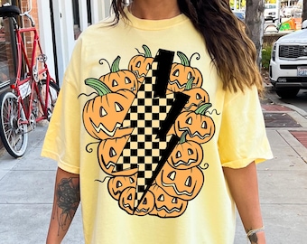 Spooky Season Png, Funny Halloween Png, Retro Halloween Png, Checkered Lightning Bolt Halloween Sublimation, Pumpkin Png File for Shirts