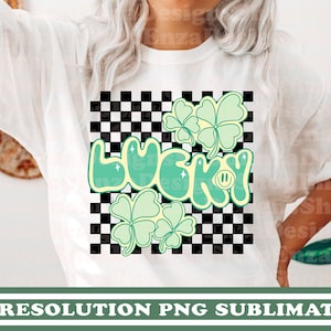 Lucky Png, St Patrick Day Png, St Patrick Design Png, Retro St Patrick Png, St Patricks Sublimation Designs, Checkered Shamrock Png