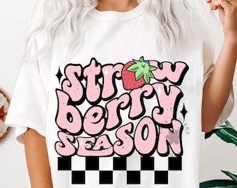 Strawberry Season Png, Strawberry Shirt Designs, Summer Png, Checkered Png, Trendy Summer Png Designs, 90s Png, Strawberry Png Sublimation