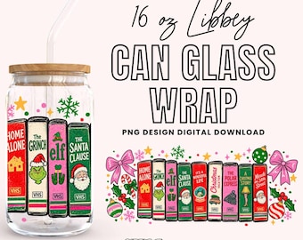 Retro Christmas VHS Tumbler Wrap, 16 oz Libbey Can Glass Design (Digital Download)
