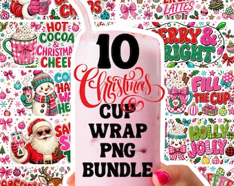 10 Christmas Libbey Cup Wrap PNG Bundle, Fun Santa Claus Holiday Designs (Digital Download)