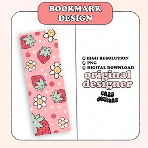 Strawberry Bookmark Design, Trendy Bookmark Png, Cute Printable Bookmark Png File Digital Download, Pink Bookish DIY Printable Bookmark