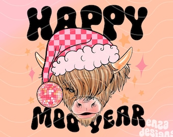 Happy Moo Year 2027 PNG, Western New Year, Retro Sublimation Design (Digital Download)