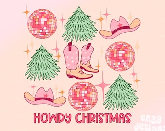 Howdy Christmas Png, Cowgirl Christmas Png, Retro Christmas Png, Pink Christmas Shirt Design, Western Sublimation Designs, Western Png