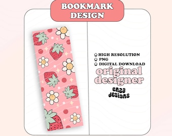 Diseño de marcador de fresa, marcador de moda Png, lindo marcador imprimible archivo Png Descarga digital, marcador imprimible DIY de libro rosa