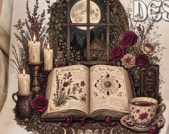 Dark Romance Witch PNG, Gothic Cottagecore Design, Vintage Botanical (Digital Download)