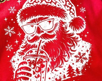Leopard Santa Claus PNG, Retro Halftone Christmas Shirt Design (Digital Download)