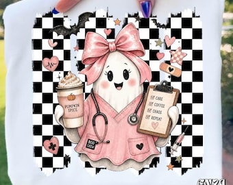Halloween Nurse Ghost PNG, Spooky Preppy Coquette Design (Digital Download)