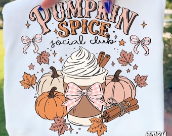 Pumpkin Spice Social Club PNG, Retro Autumn Coffee Lover Shirt Design (Digital Download)