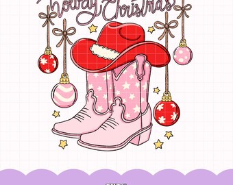 Howdy Christmas Png, Western Coquette Cowgirl Christmas Png, Retro Christmas Png, Pink Christmas Western Sublimation PNG Design