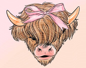 Pink Coquette Bow Highland Cow Png Shirt Sublimation Design, Cute Western Cow Png, Pink Cowgirl Png, Western Cow Png, Summer Country Png