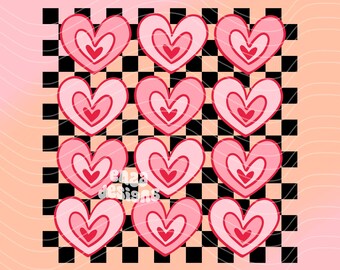 Checkered Hearts Png, Valentines Png, Love Vibes Png, Cute Valentines Sublimation Shirt Designs, Retro Valentines Day Design for Sweatshirt