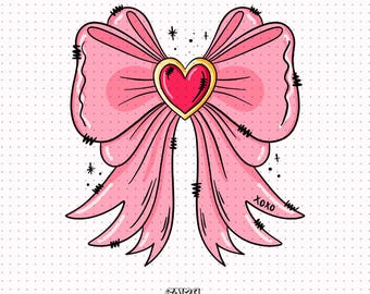 Valentines Coquette Bow Png Sublimation Design Digital Download, Valentine Doodle Pink Bow Design Shirt Png, Valentines Day Png, Xoxo Png