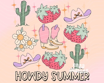 Howdy Summer Png, Western Summer Png, Cowgirl Summer Png Trendy Design For Shirt, Strawberry Sublimation Design, Summer Png Digital Download