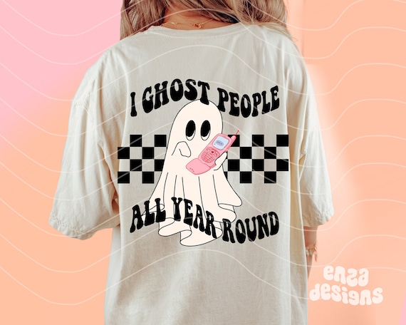 I Ghost People All Year Round Png, Funny Halloween Sweatshirt Png, Checkered Halloween Shirt Png, Retro Halloween Sublimation Png Designs