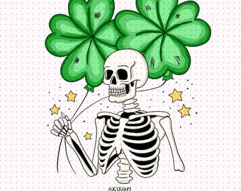 Shamrock Skeleton Png, Lucky Png, Funny St Patricks Png, St Patrick Png, St Patricks Boy Shirt Png, Clover Clipart, St Patricks Sublimation