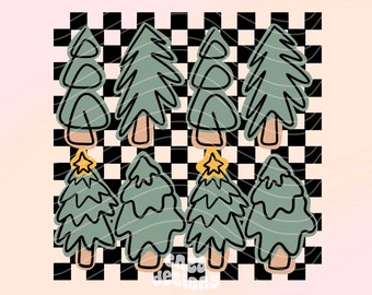 Checkered Trees Png, Christmas Png, Retro Christmas Png, Kids Christmas Shirt Design, Christmas Sublimation Designs, Holidays Png