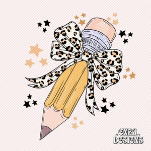 Leopard Lehrer Png Design für Sublimation Dtf UVDtf, trendige Lehrer Png Designs für Hemden, Kokettenbleistift mit neutralem Leopardenmusterbogen